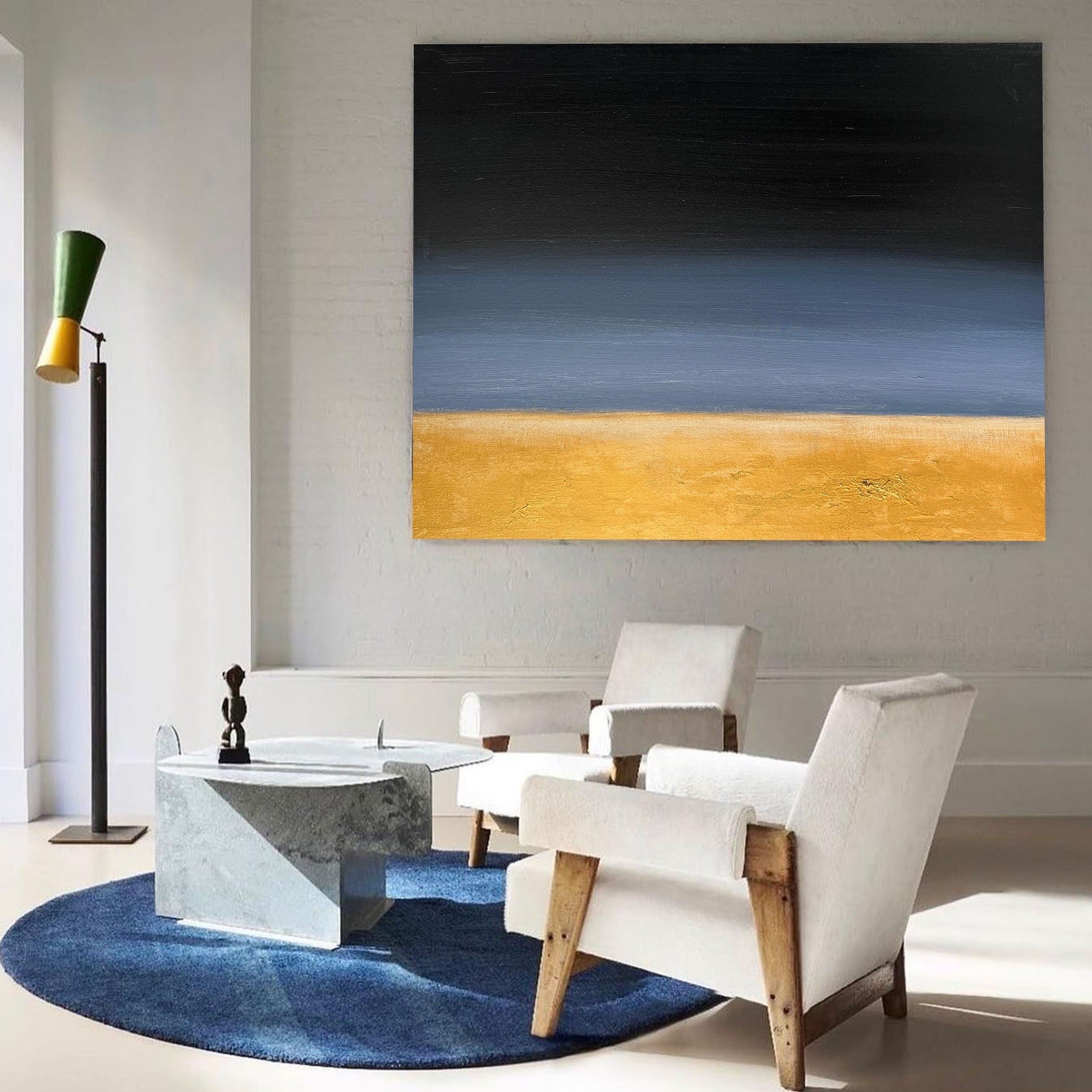 Two‑Tone Horizon Minimal Abstract Unstretched Linen Canvas Wall Art
