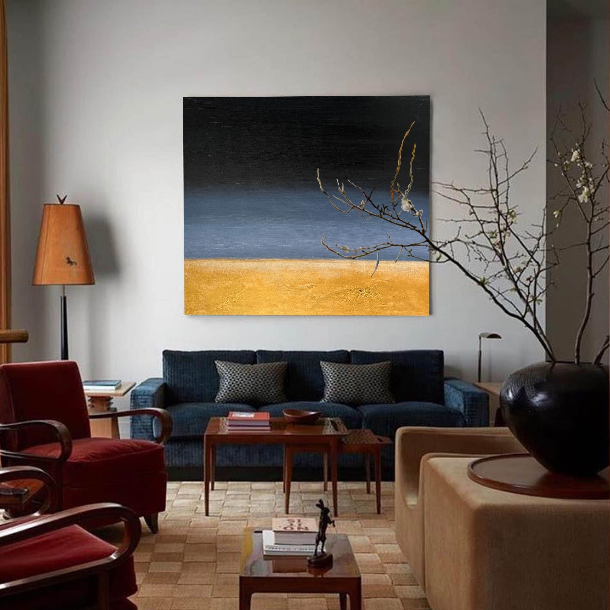 Two‑Tone Horizon Minimal Abstract Unstretched Linen Canvas Wall Art