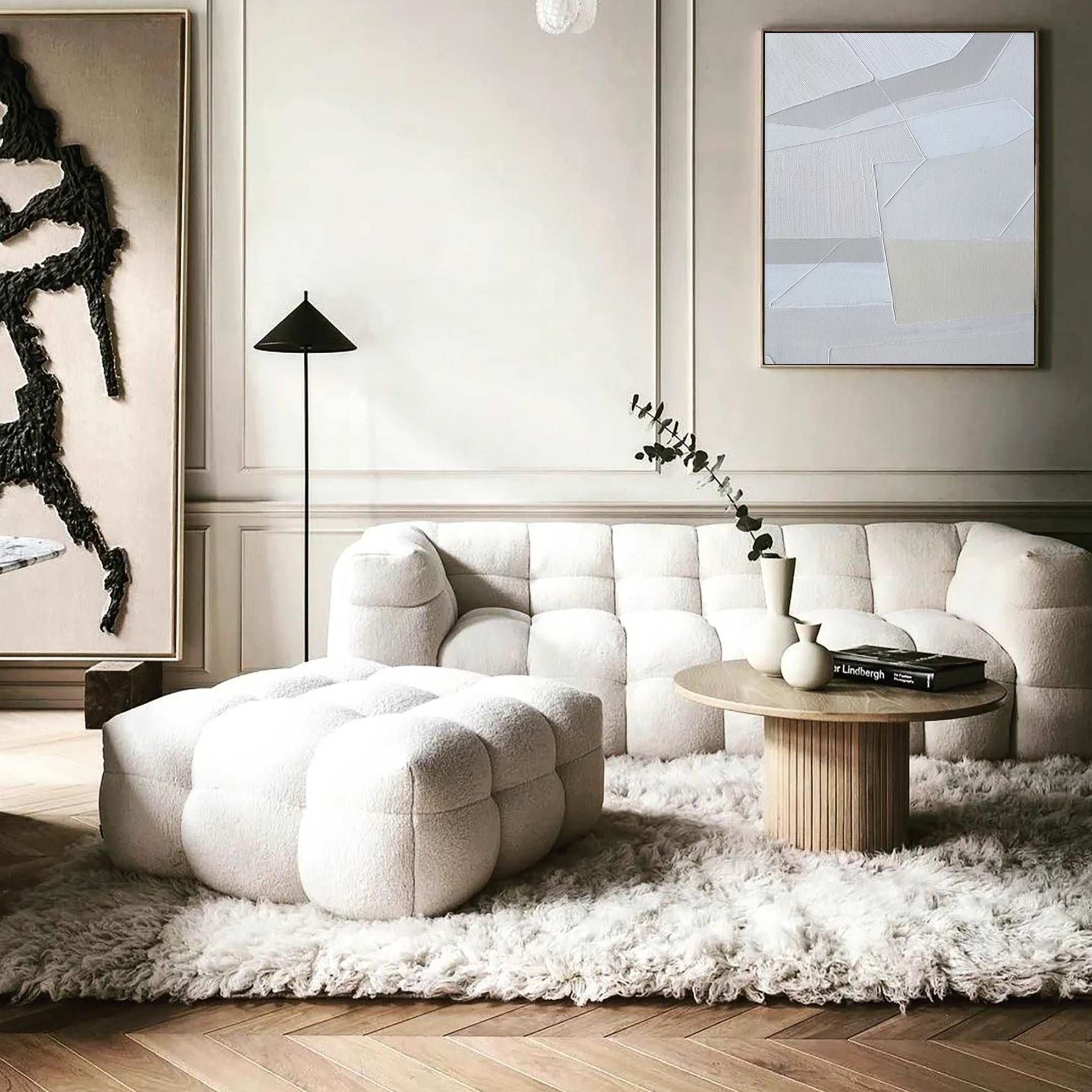 Light‑Grey‑Beige Vertical Geometric‑Patch Impasto‑Textured Artwork
