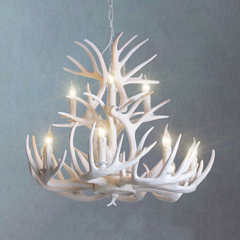 Silva Rustic Antler Metal/Resin Chandelier White Dining Room - Neutralighting