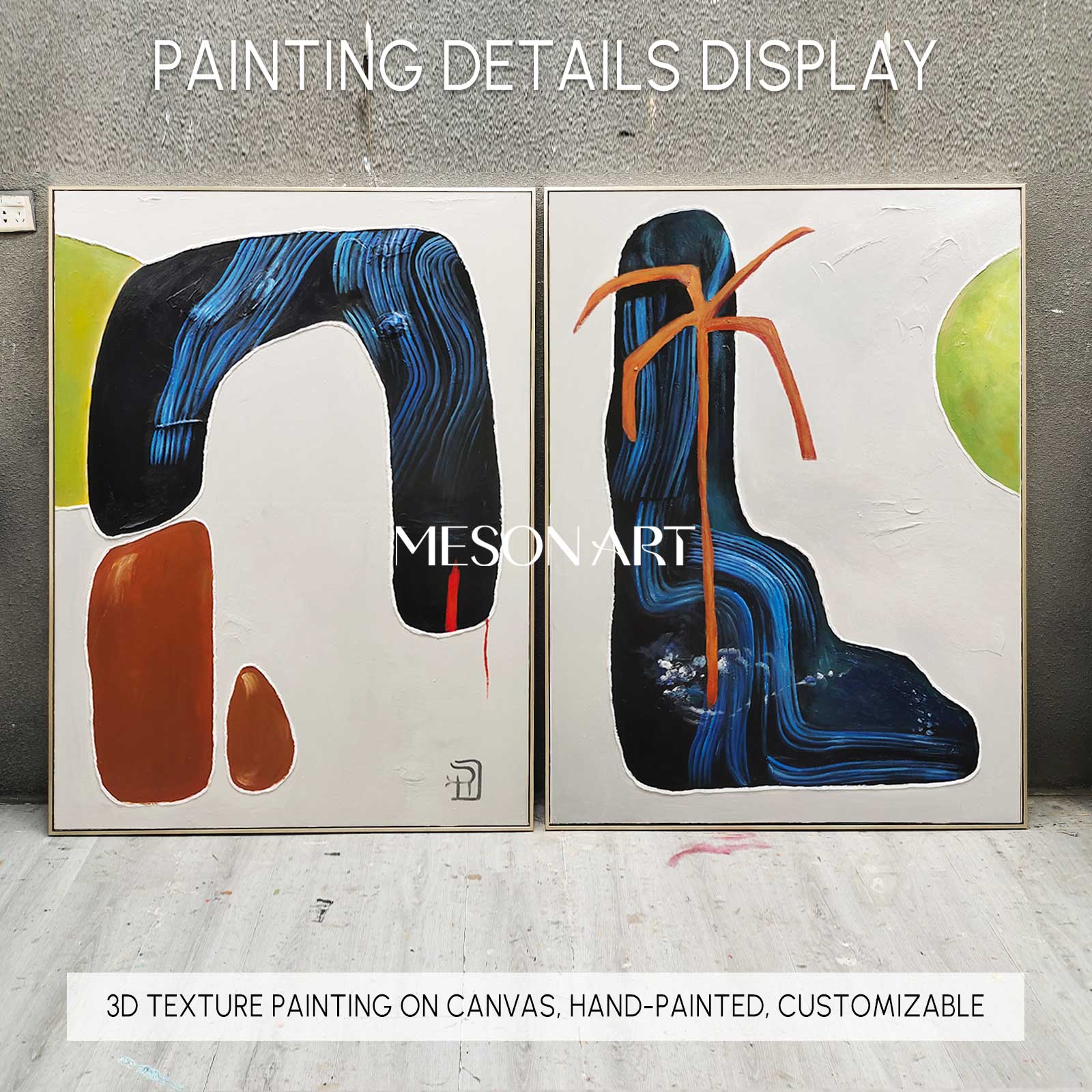 Set Of 2 Diptych Wall Art Set Blue Brown Organic
