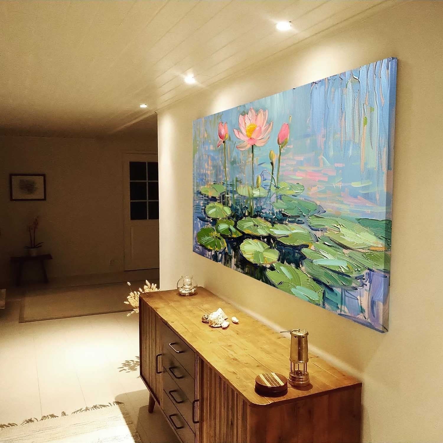Wall Art Horizontal Blooming Lotus Pond