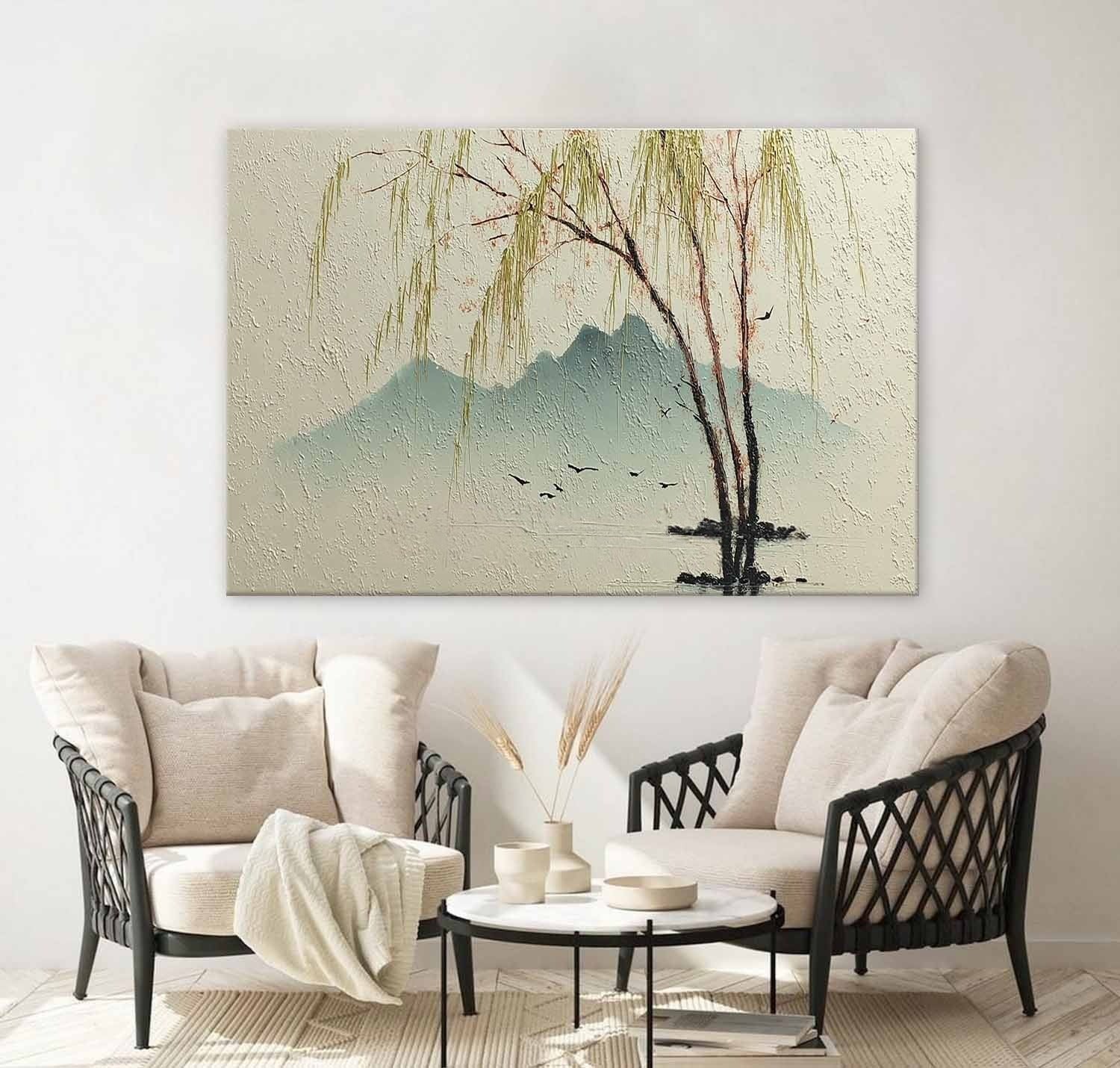 Wall Art Chinese Willow Mountain Landscape