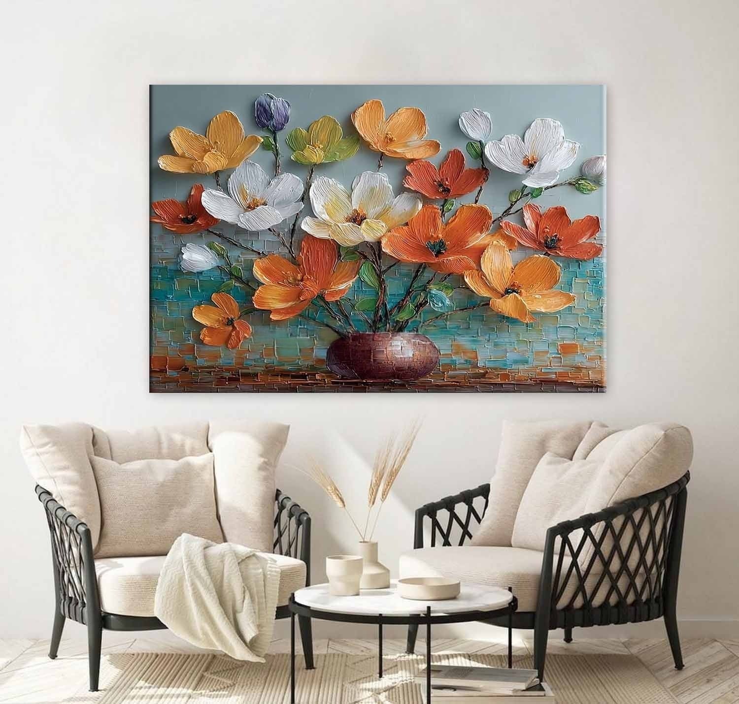 Vibrant Floral Bouquet 3D Impasto Painting