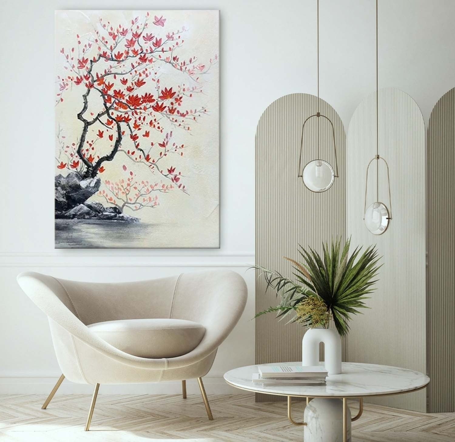 Wall Art Oriental Maple Blossom Rock Landscape