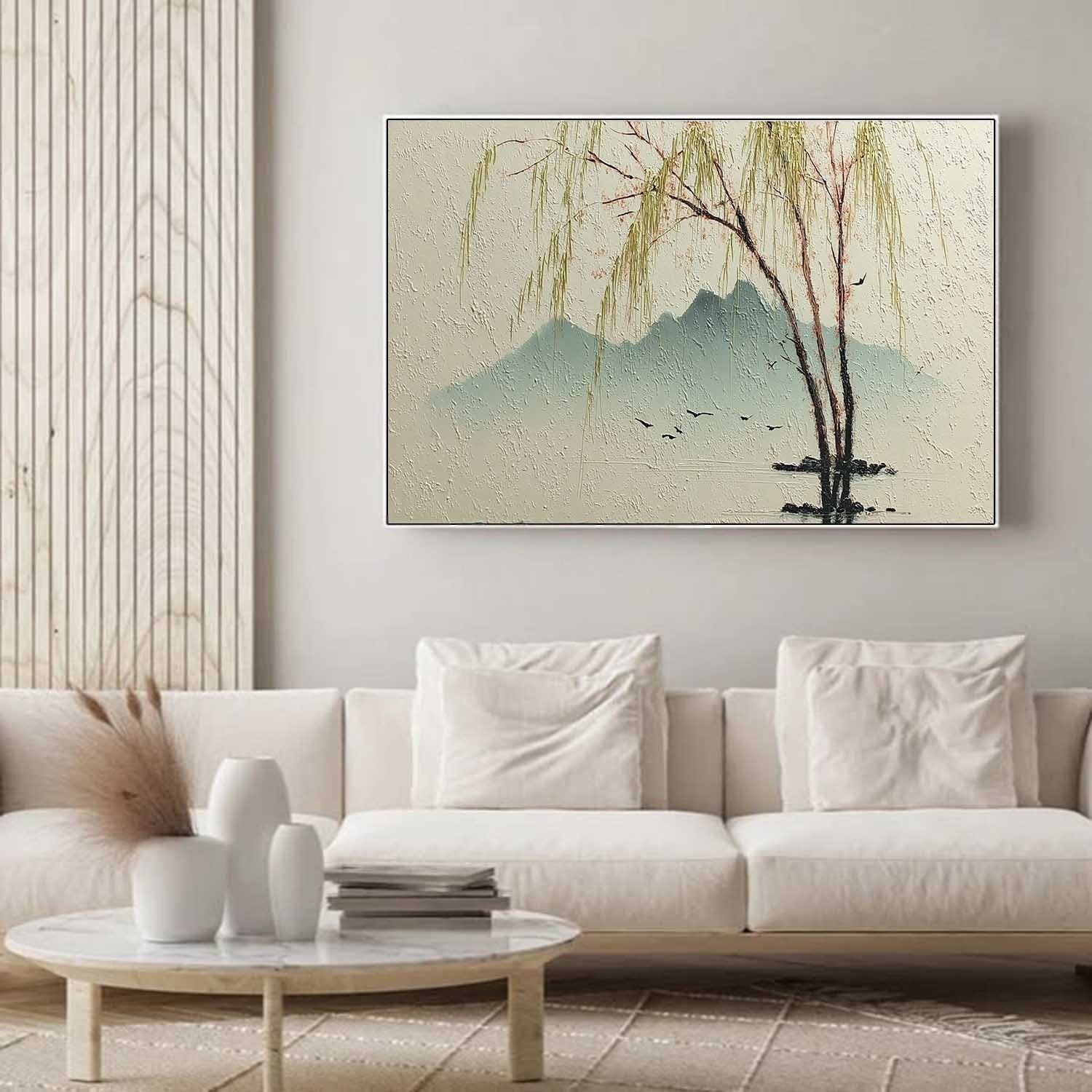 Wall Art Chinese Willow Mountain Landscape