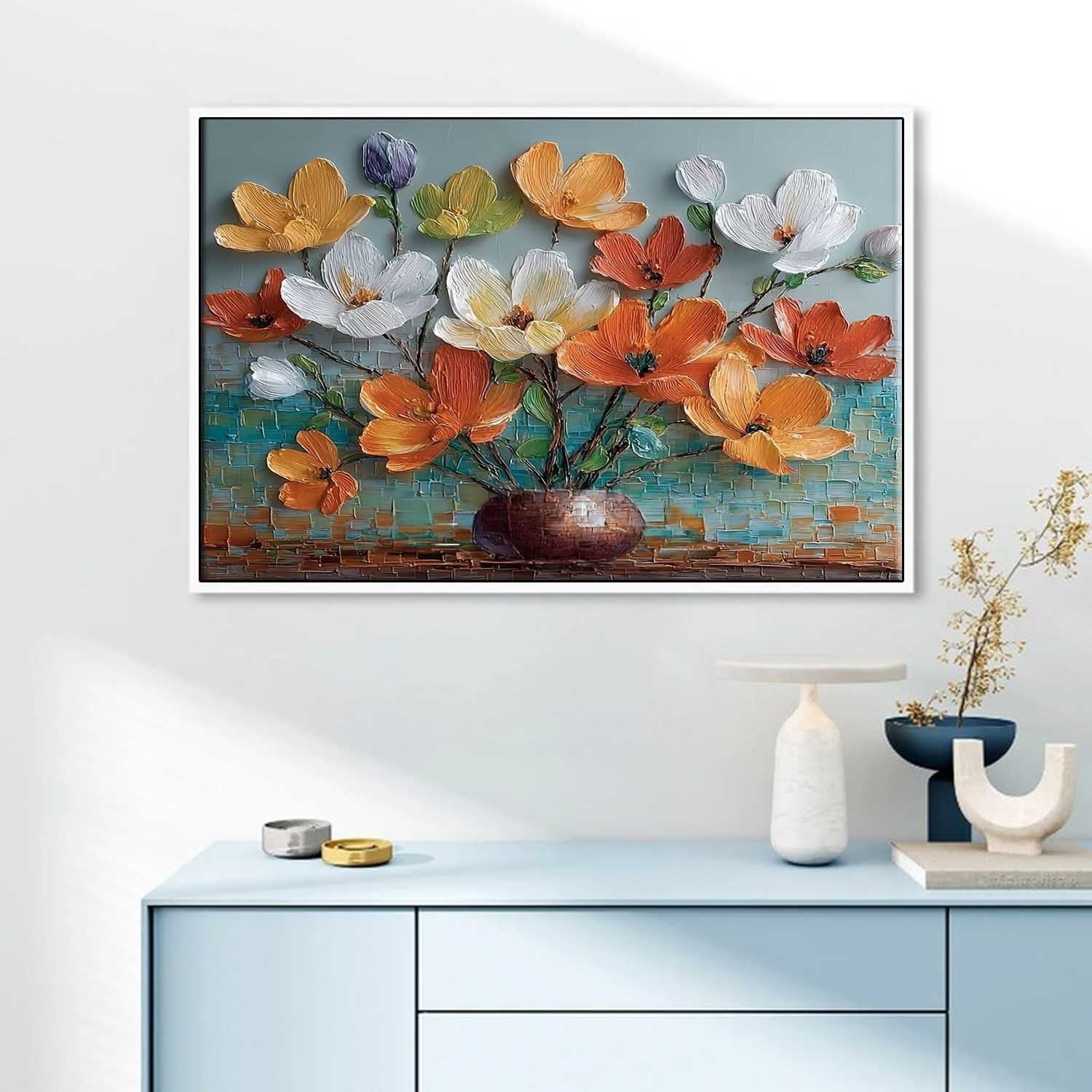 Vibrant Floral Bouquet 3D Impasto Painting