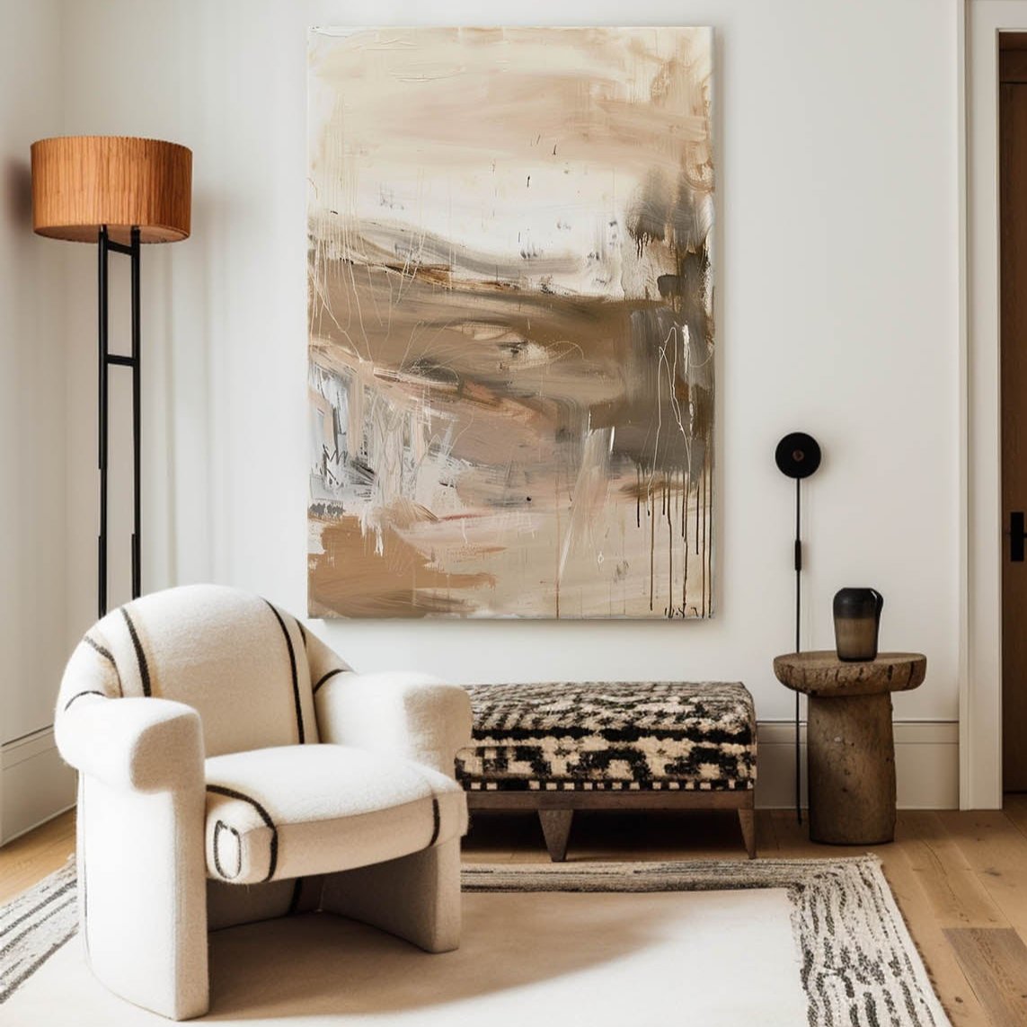 Neutral Beige Brown Vertical Abstract Art