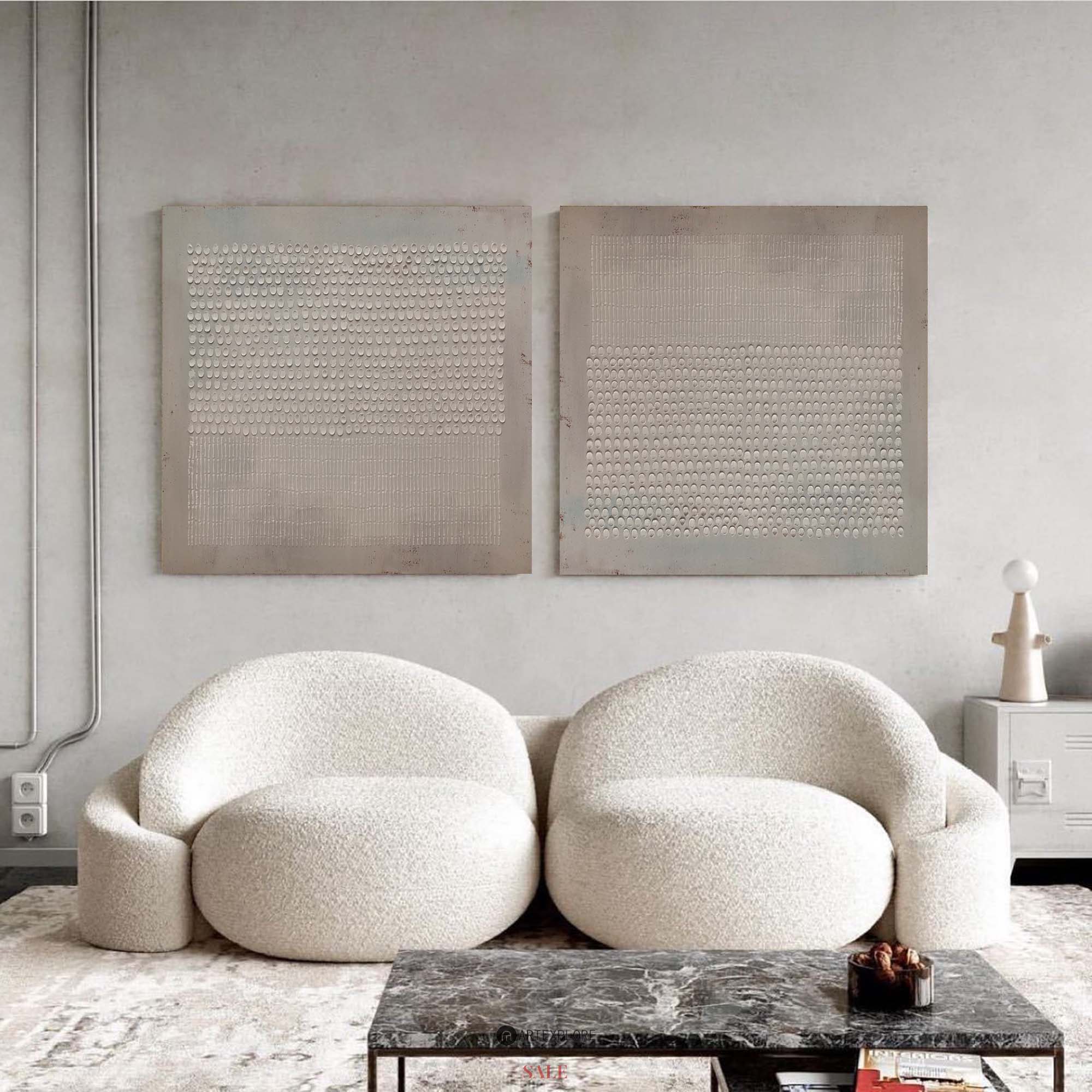 Set of 2 Abstract Beige Minimalist Art