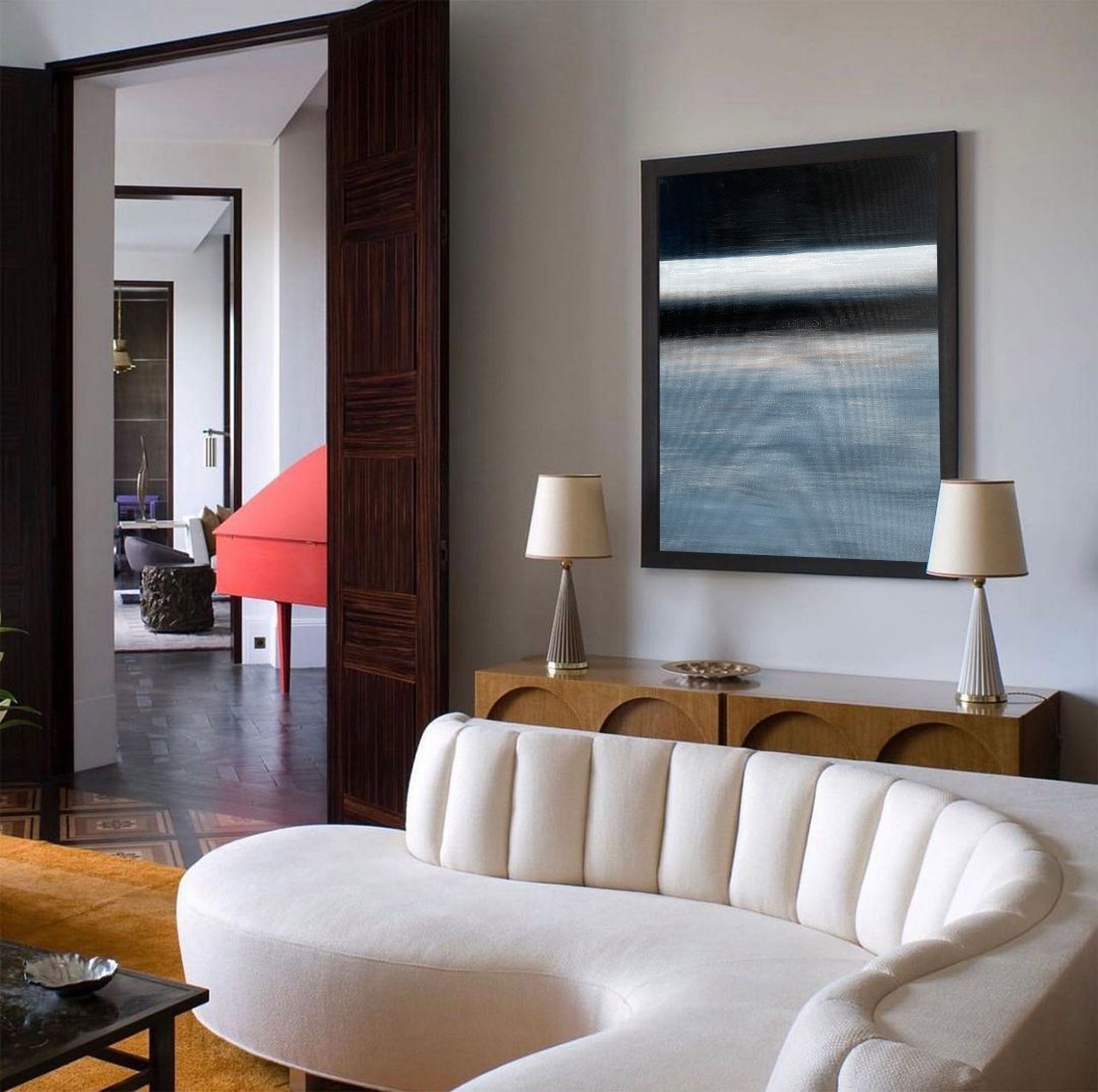 Moody Ocean Horizon Abstract Linen Canvas Wall Artwork