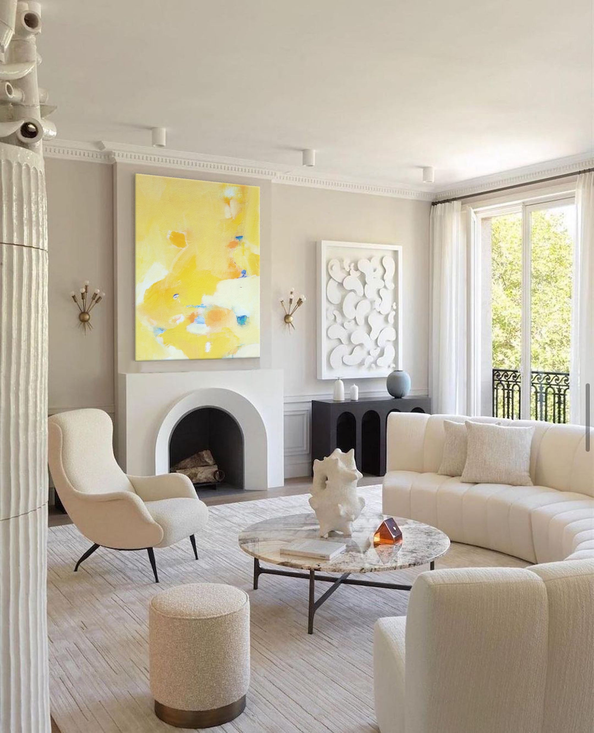 Wall Art Minimalist Soft Yellow Watercolor Abstract