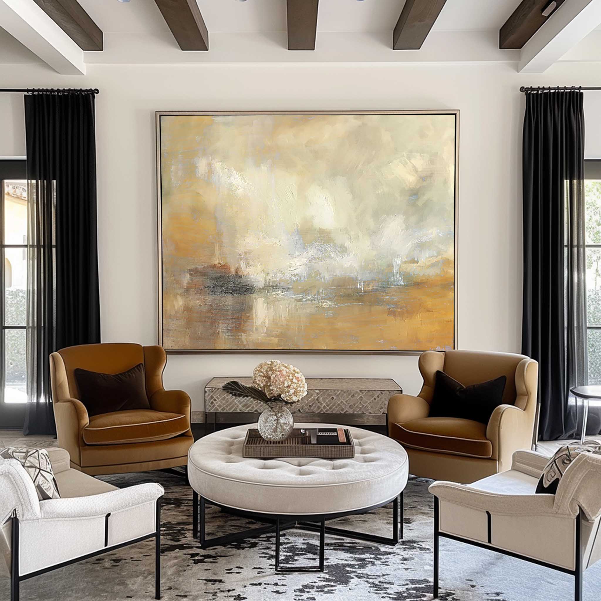 Neutral Beige Landscape Oil Painting
