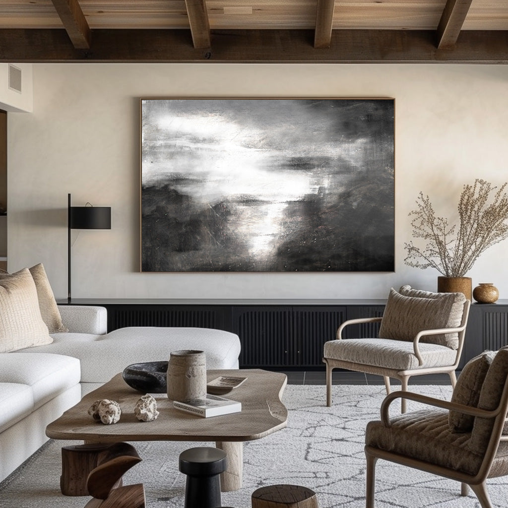 Seascape Black White Ocean Storm Abstract Painting