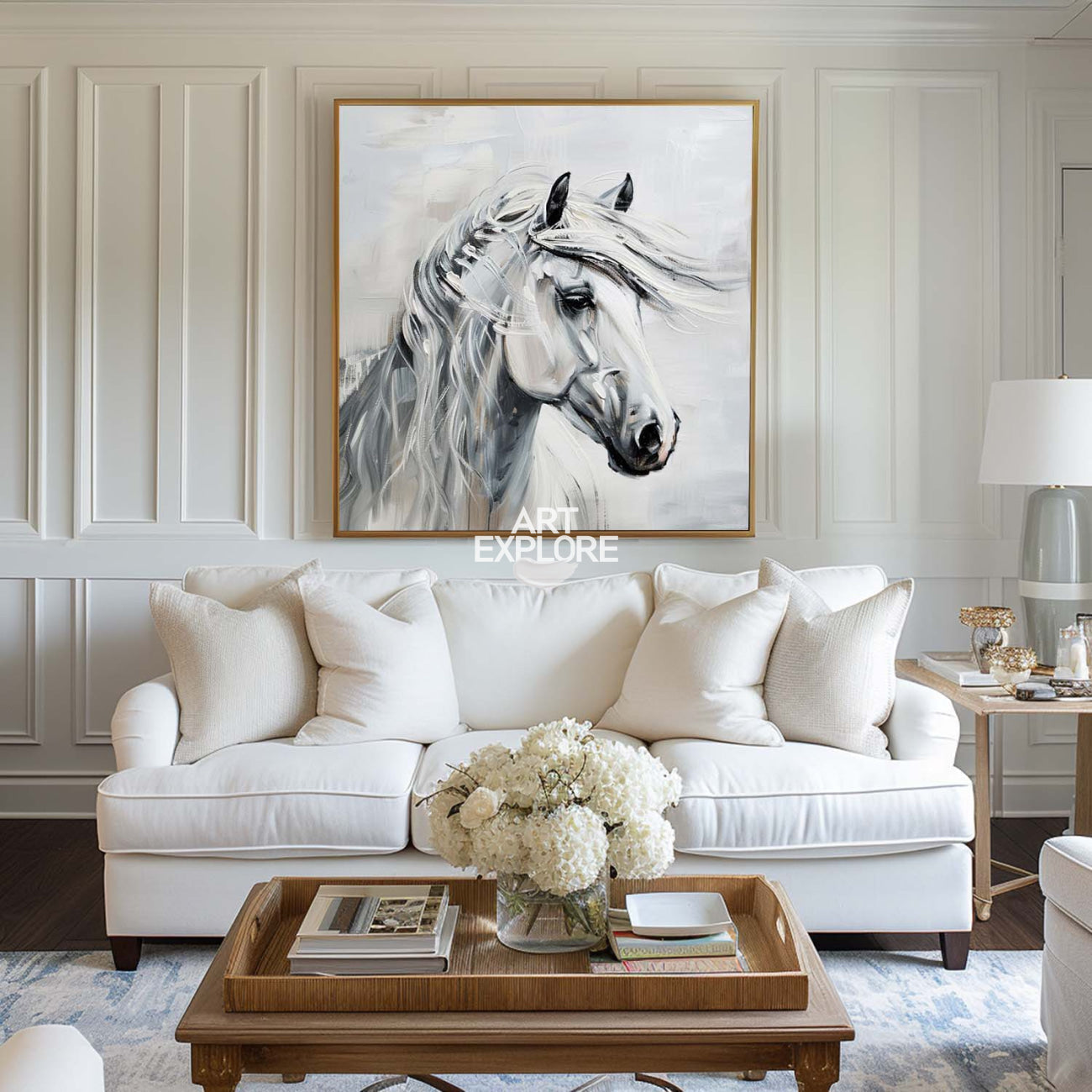 Elegant White Horse Portrait Canvas Wall Art