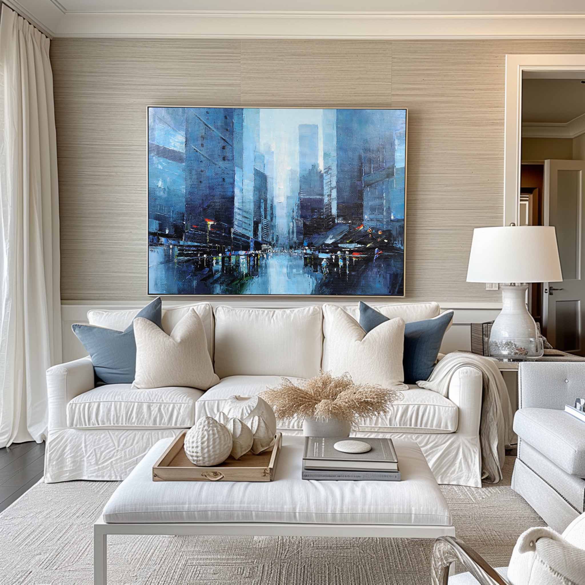 Blue Urban Skyline Cityscape Framed Wall Art