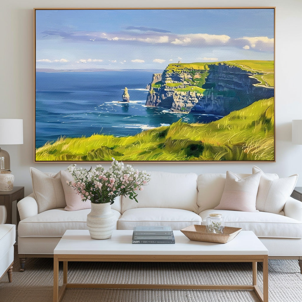Dramatic Green Cliffs Ocean Painting