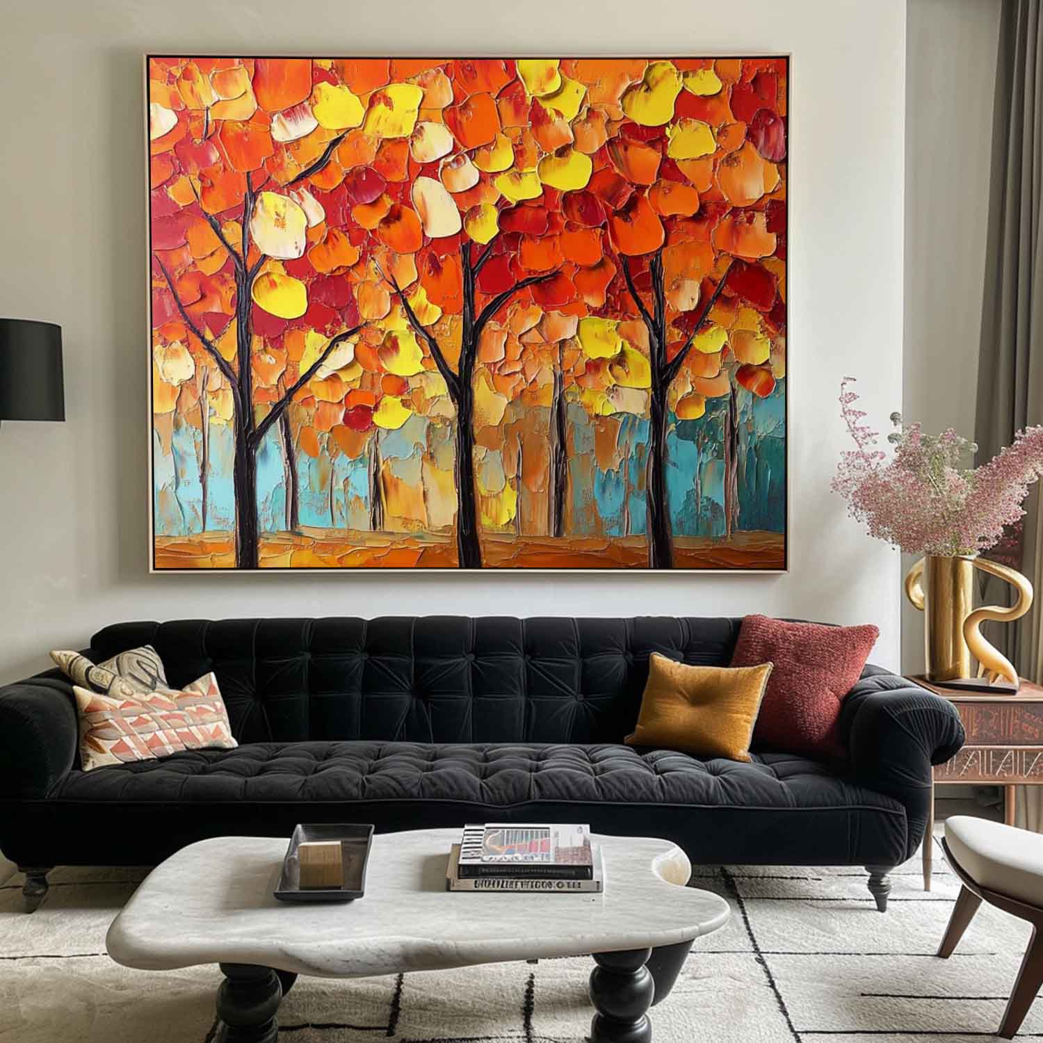 Crimson Trees Golden Fall Painting