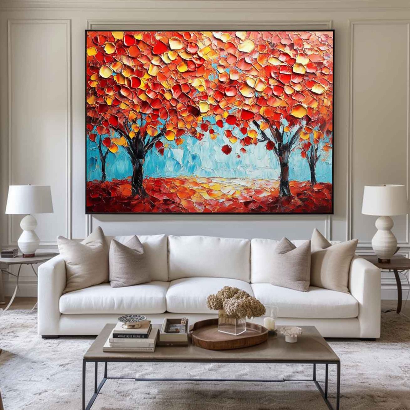 Autumn Canopy Trees Vibrant Landscape Art