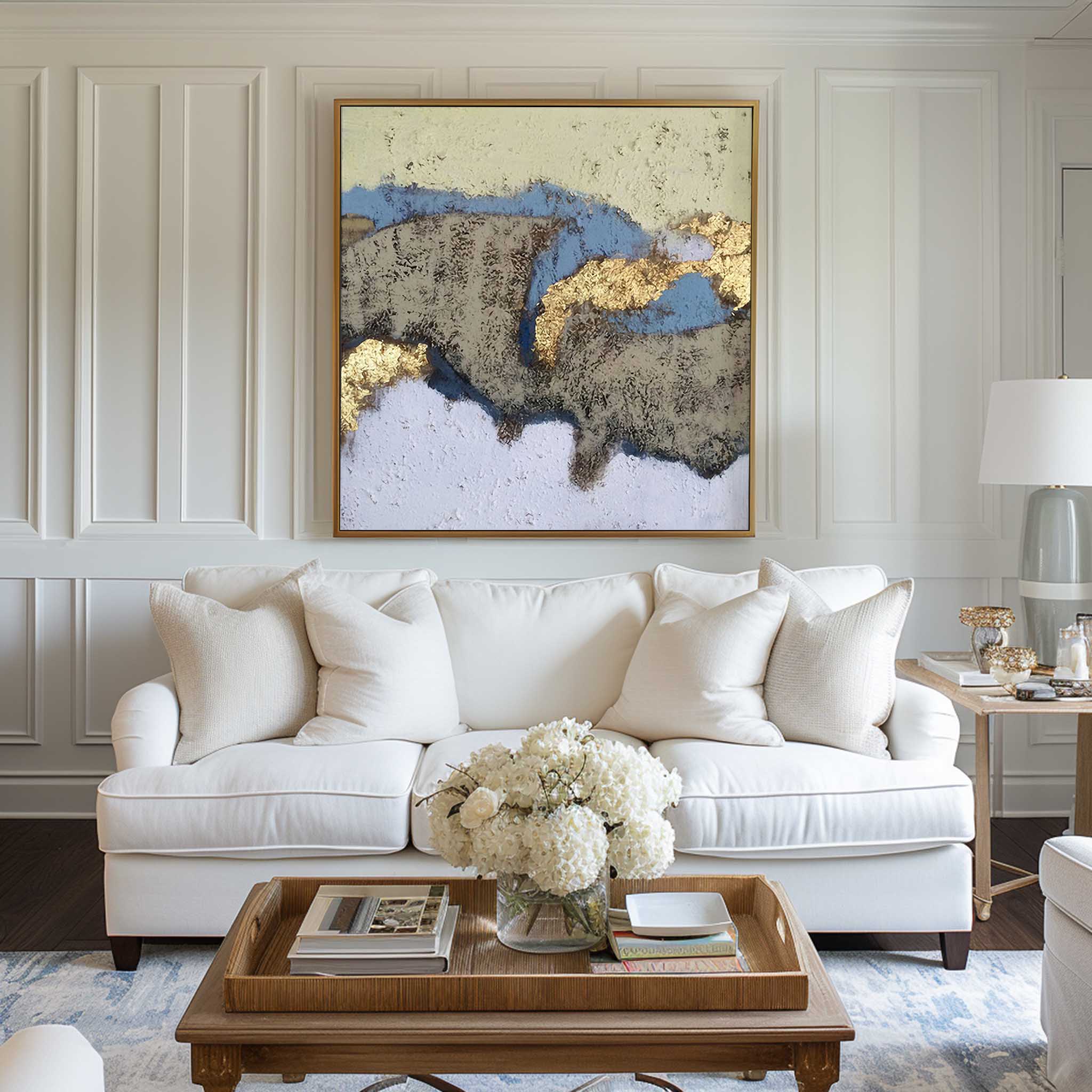 Abstract Blue Gold Organic Texture Wall Art
