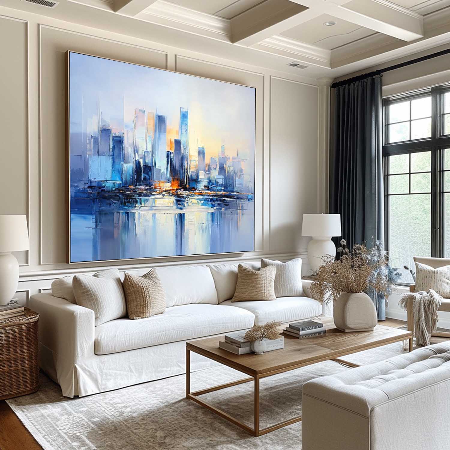 Modern Blue City Skyline Canvas Wall Art
