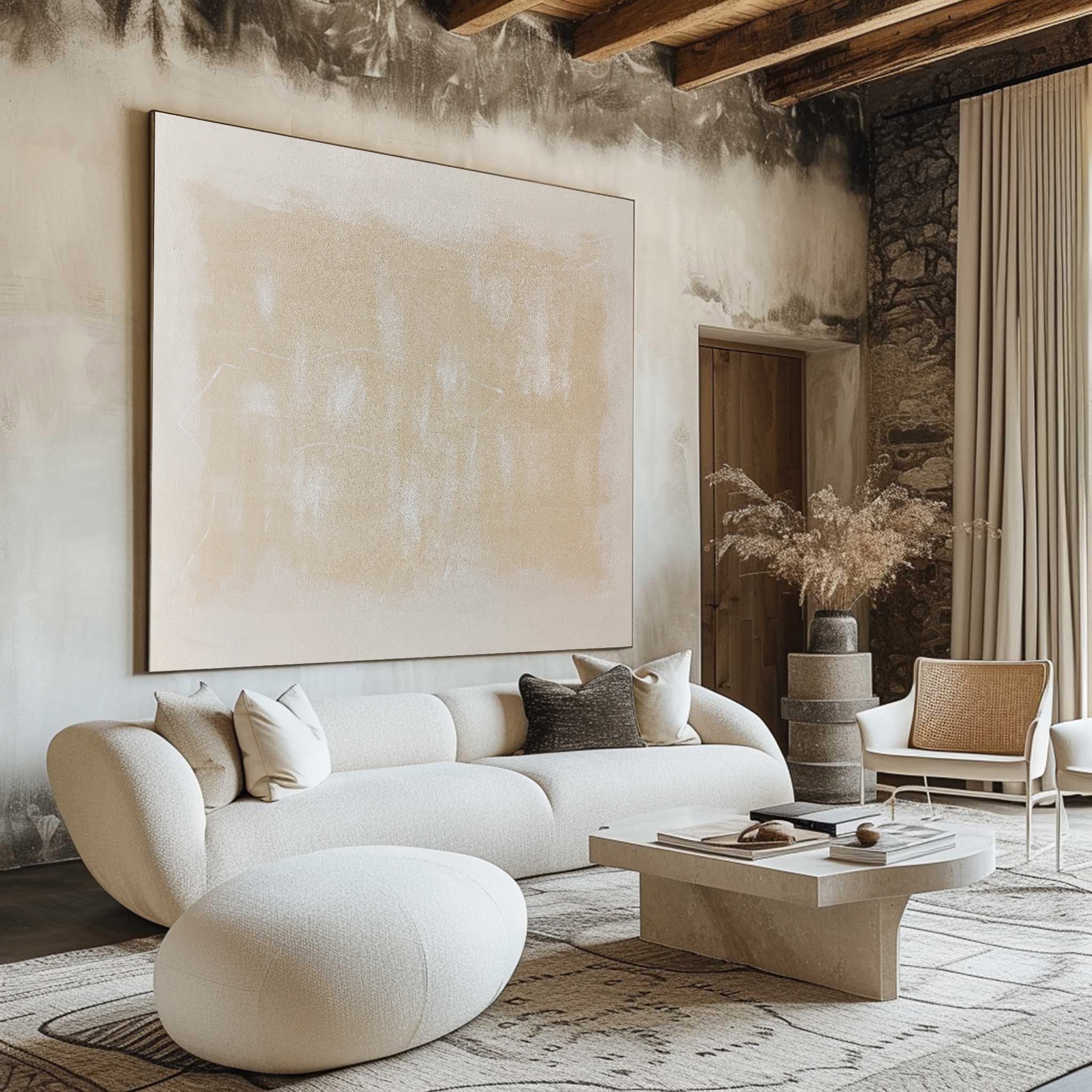 Warm Beige Abstract Minimalist Textured Wall Art