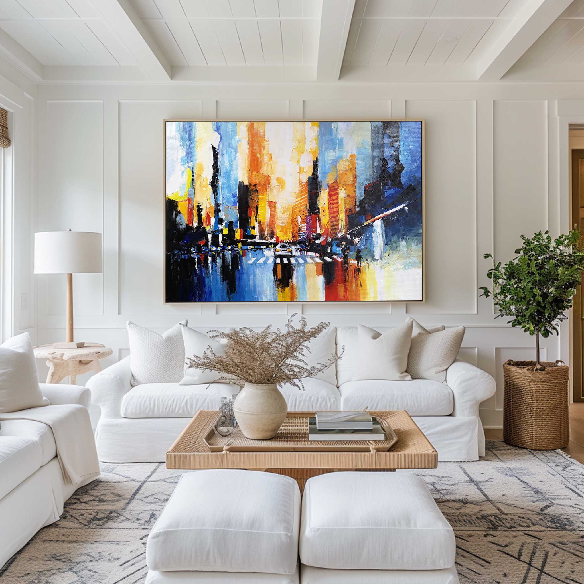 Vibrant Abstract City Lights Framed Wall Art