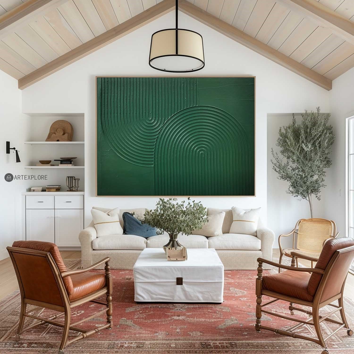 Dark Green Geometric 3D Textured Wall Art