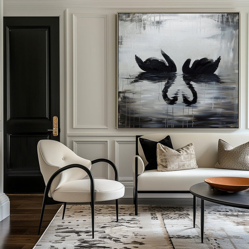 Black Swan Couple Reflection Painting