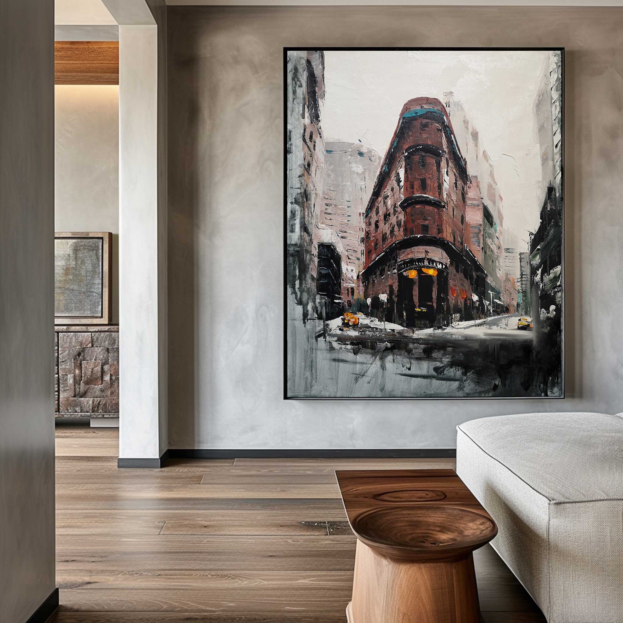 Vintage Urban Building Snowy Street Wall Art