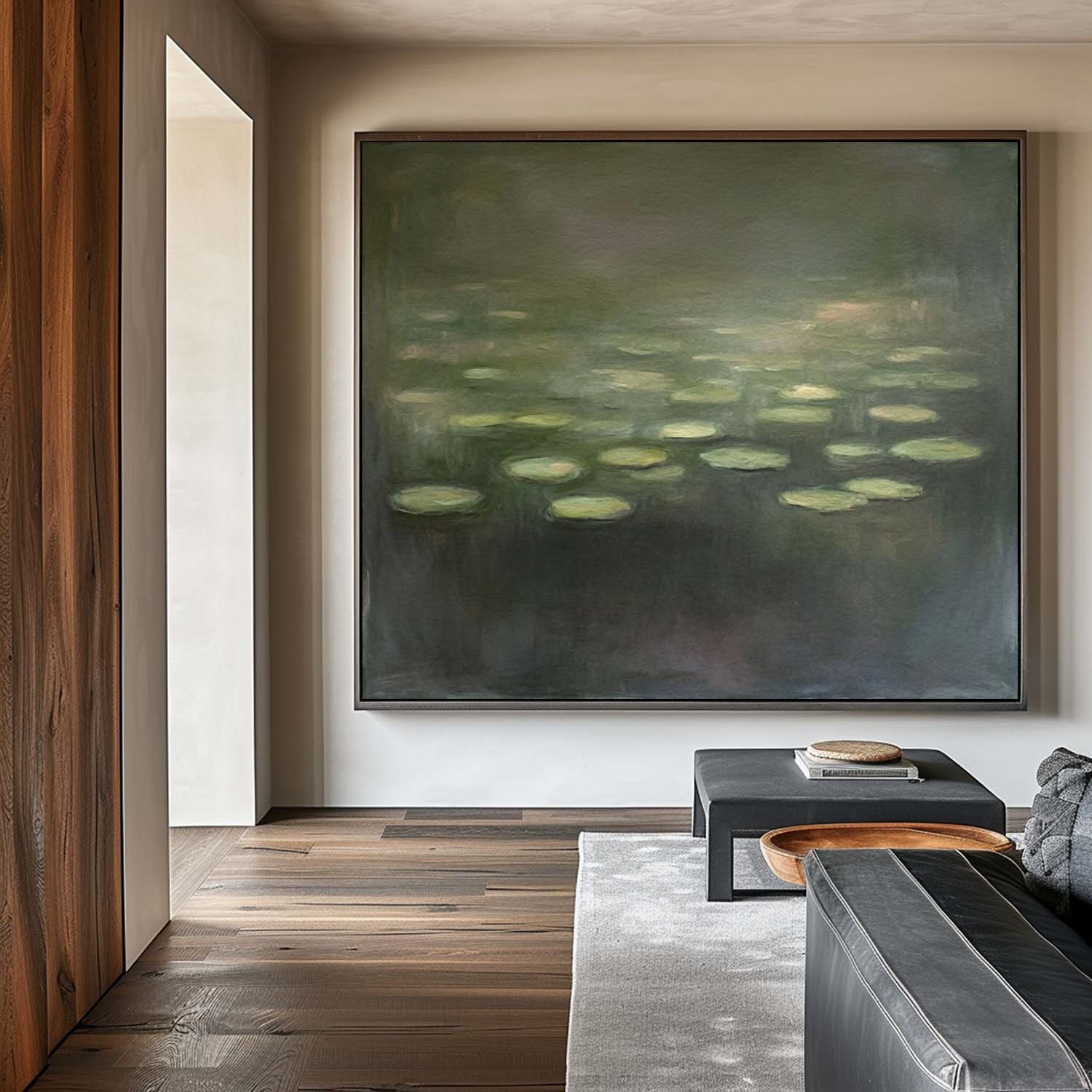Wall Art Green Water Lilies Abstract Oil Texture Bedroom | Neutralighting