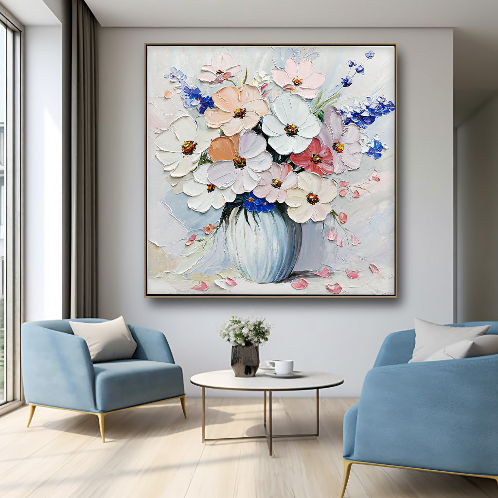 Impasto Textured Floral Bouquet Oil Painting