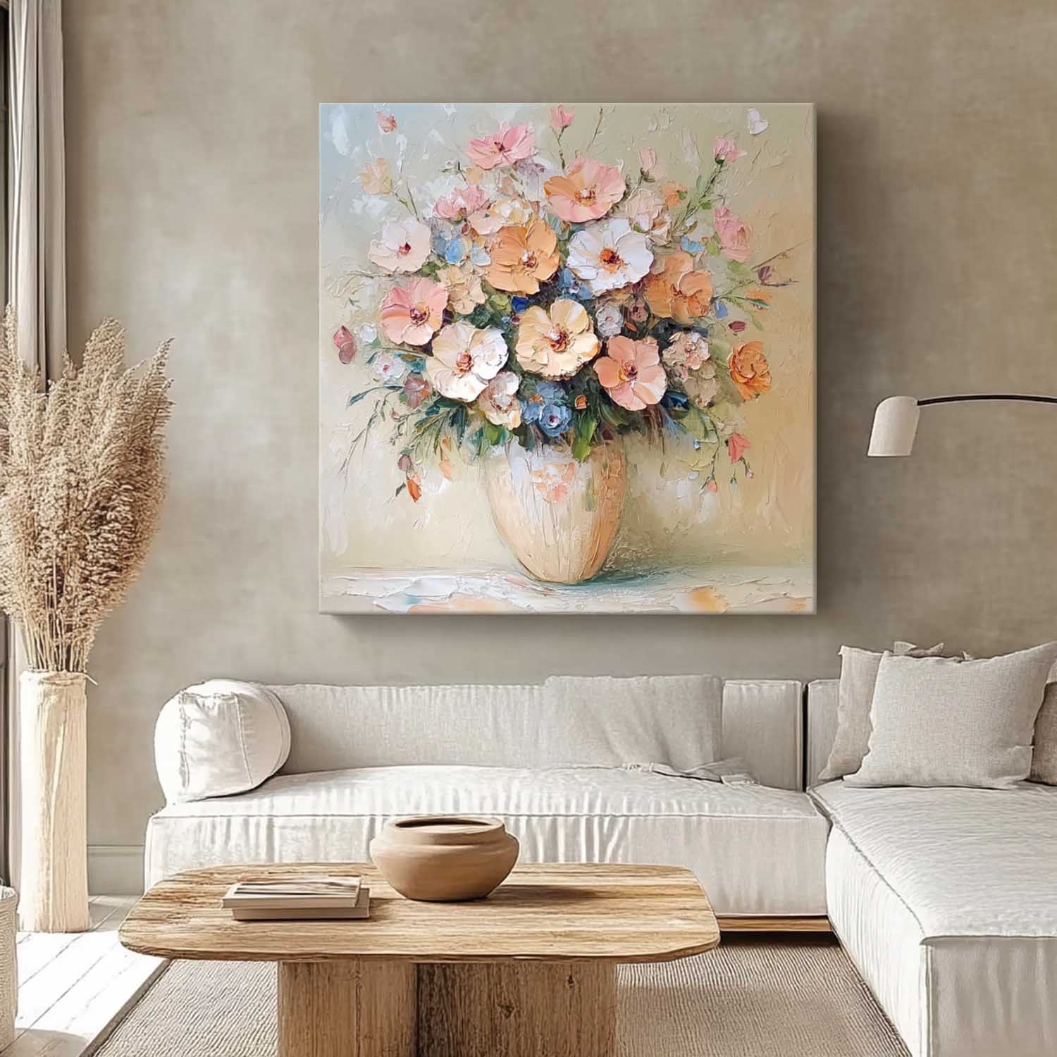 Muted Peach Cream Flower Vase Wall Art