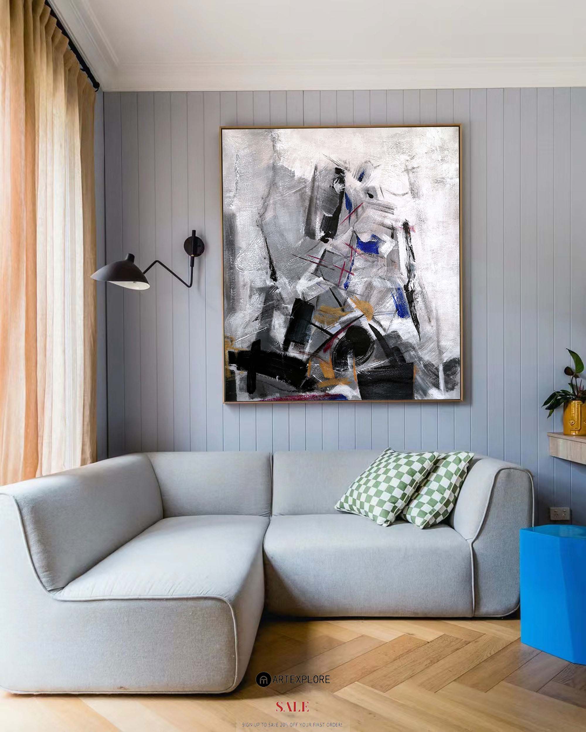 Black White Abstract Painting ABAV03 - Neutralighting