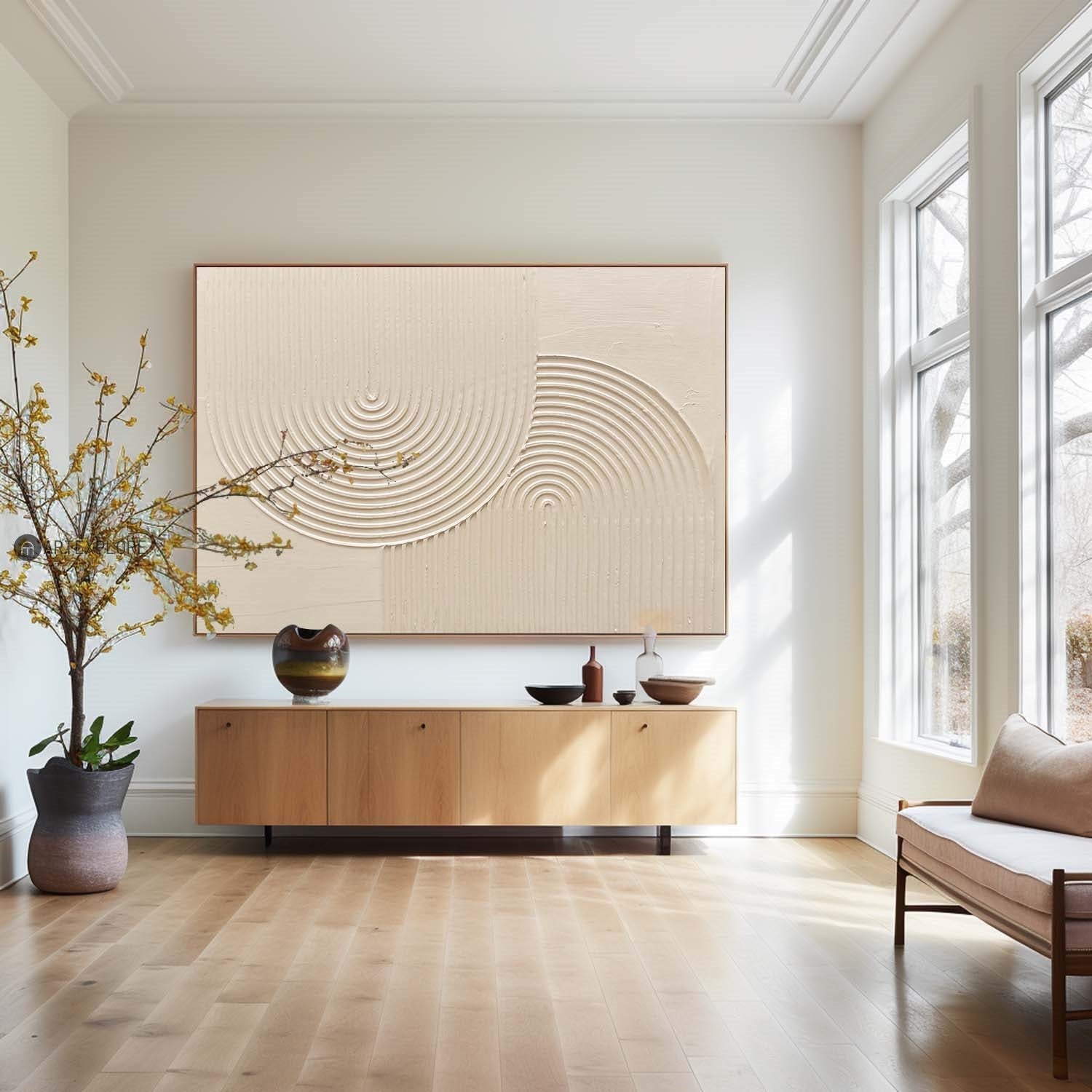 Neutral Concentric Circle Relief Wall Art
