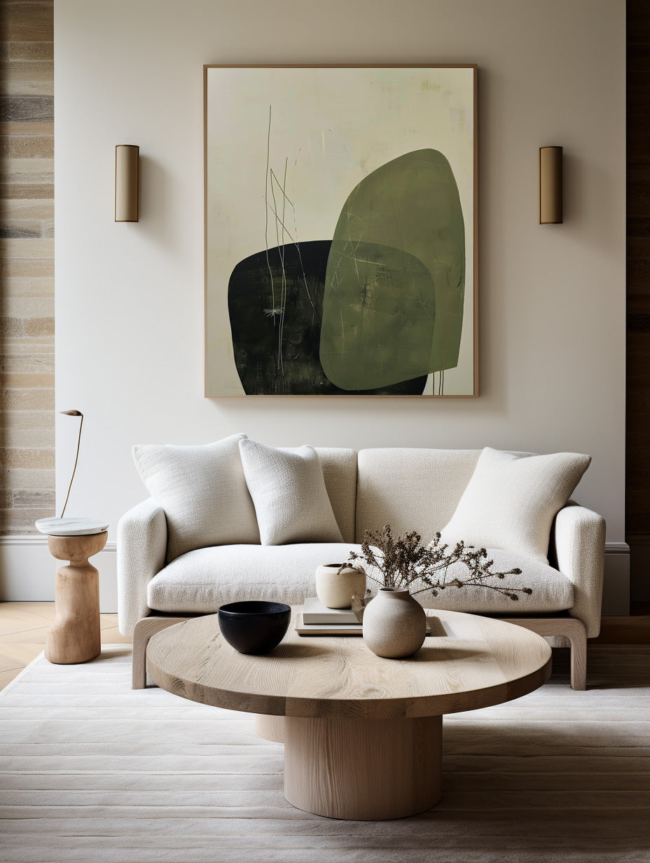 Olive Green Black Organic Abstract Painting