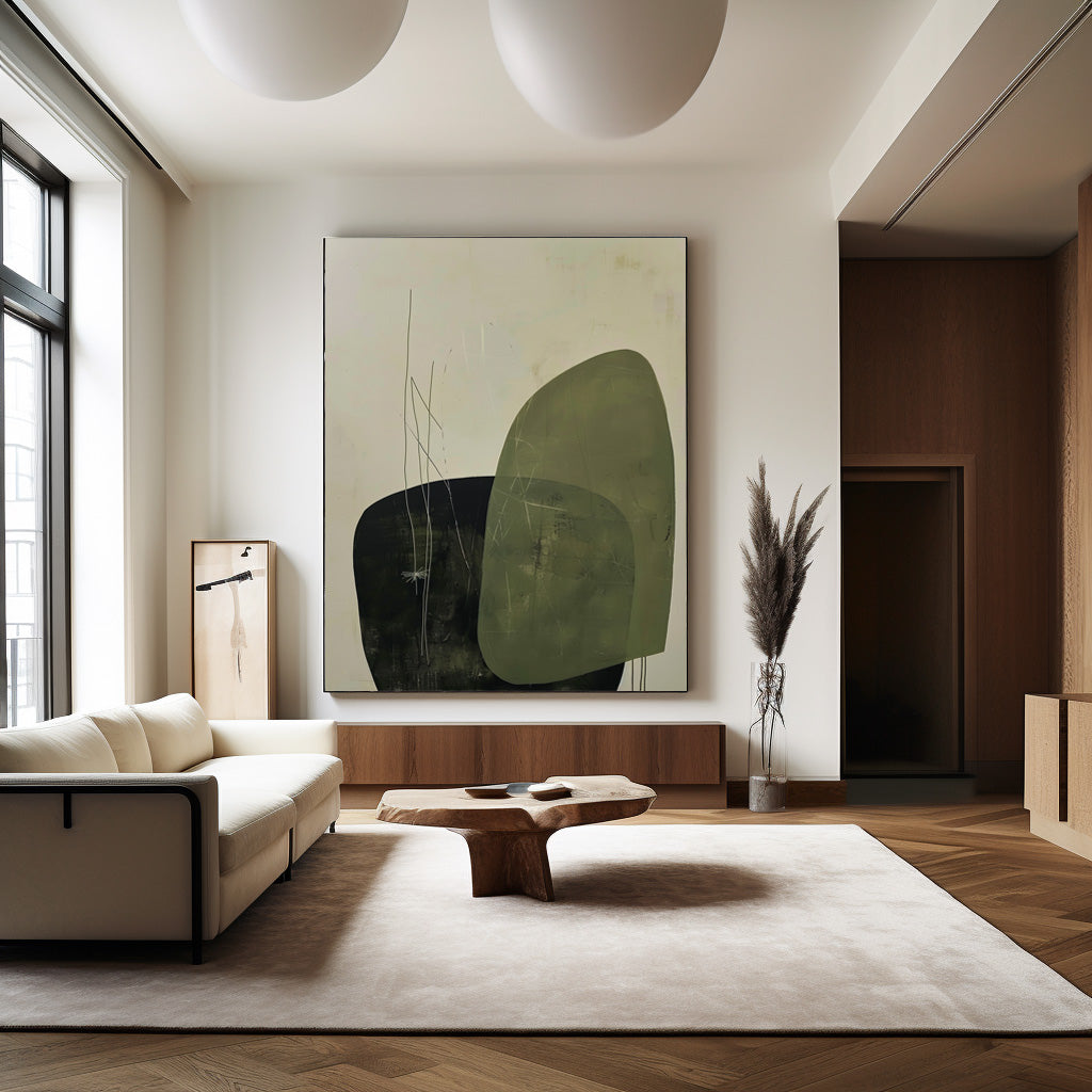 Olive Green Black Organic Abstract Painting