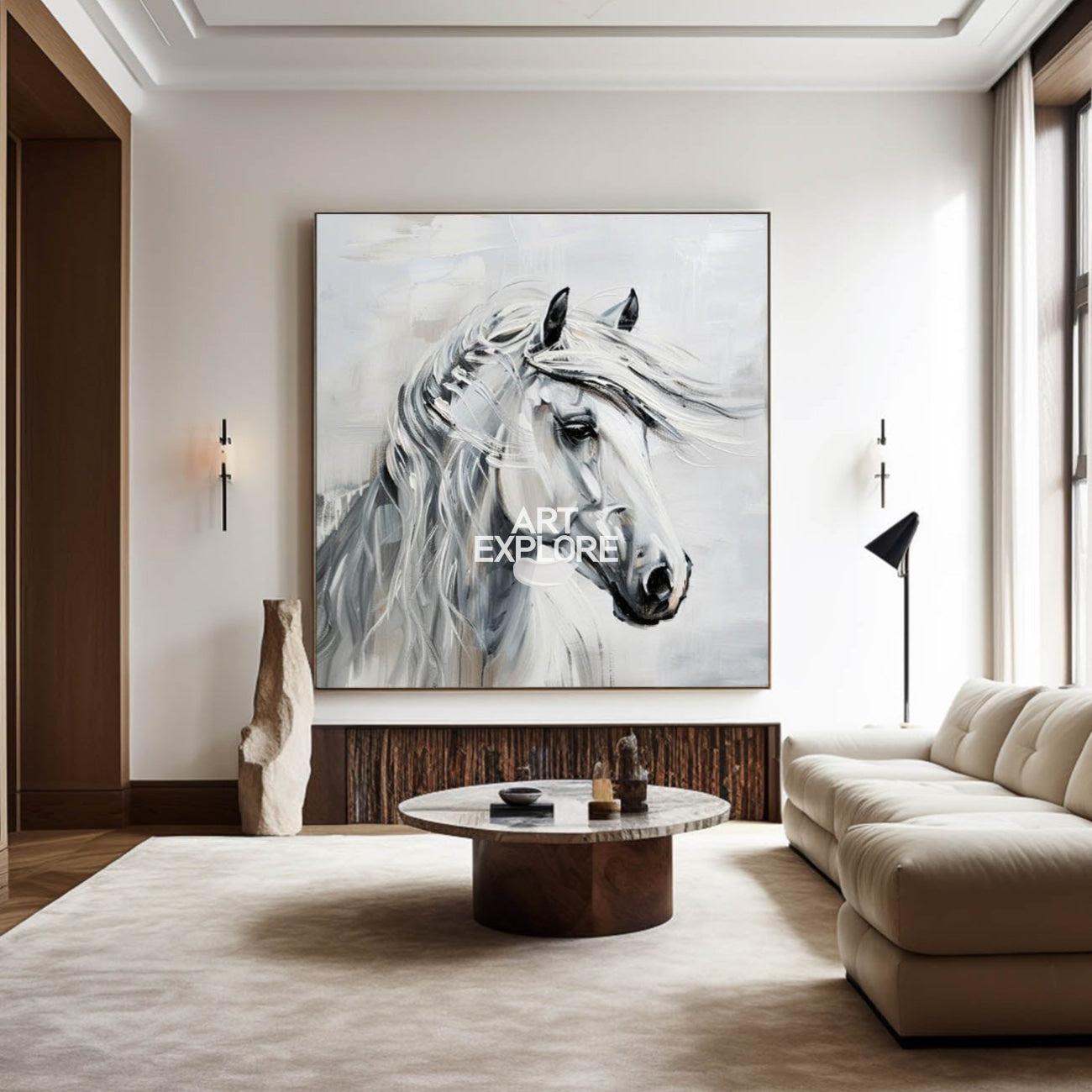 Elegant White Horse Portrait Canvas Wall Art