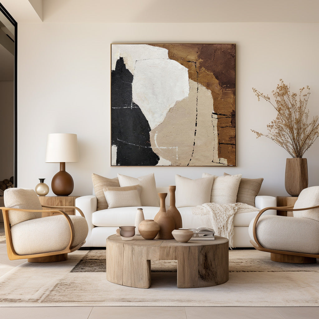 Earthy Black White Organic Abstract Wall Art