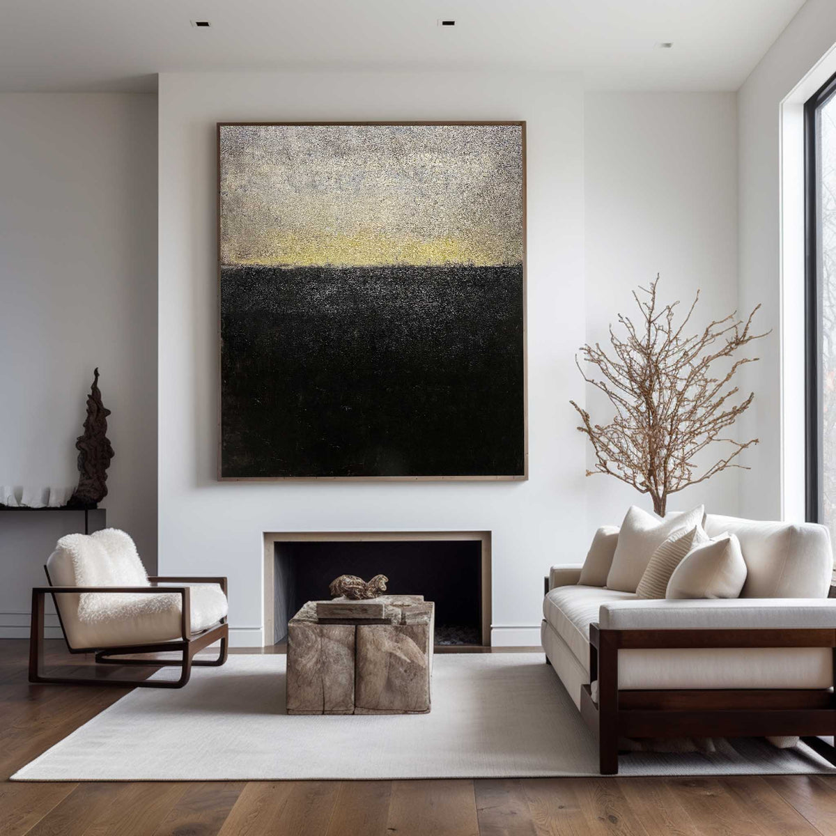 Minimalist Black Gold Grey Abstract Landscape Oil Painting