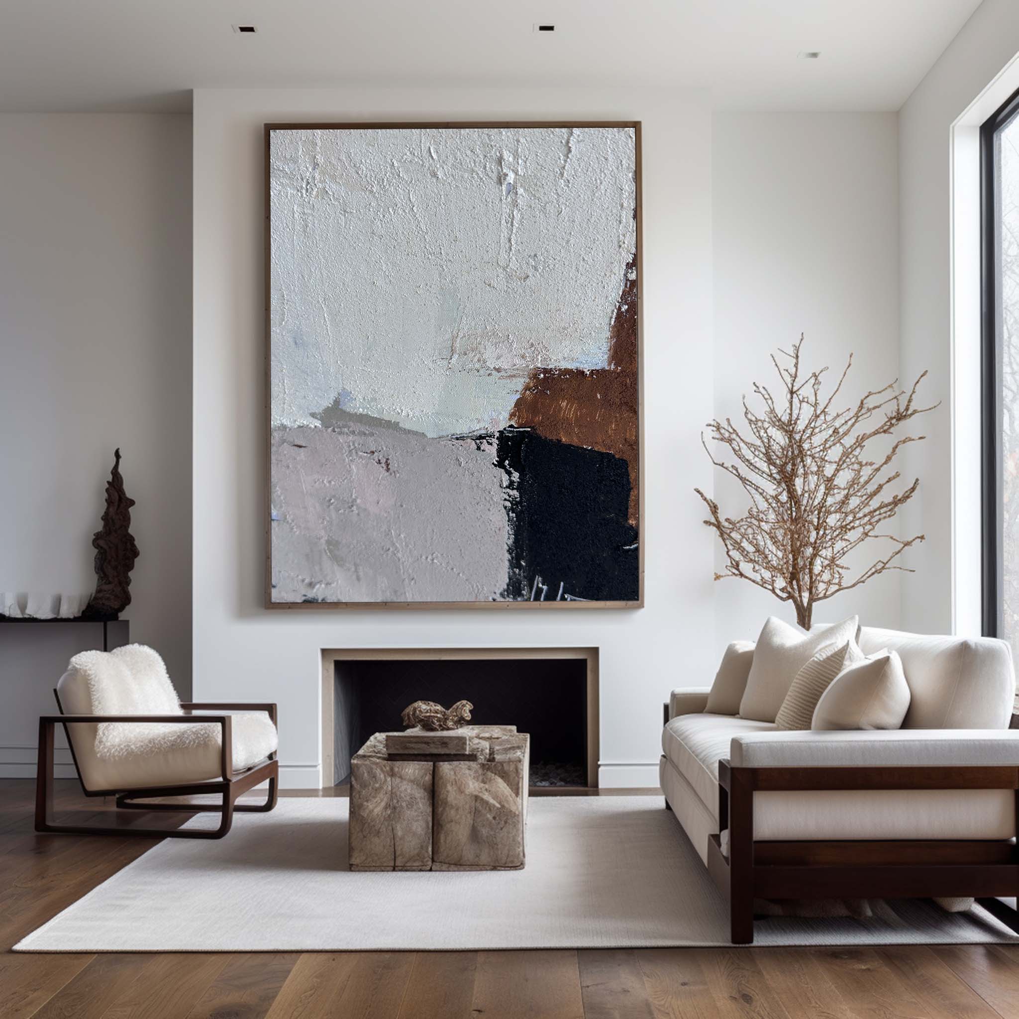Wall Art Abstract Block Color Neutral Modern Textured Canvas for Bedroom | Neutralighting