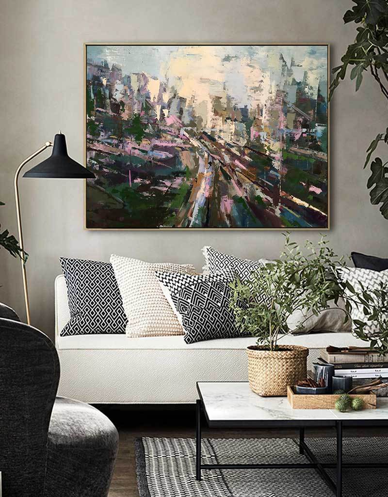 Landscape Green Gold City Abstract Painting