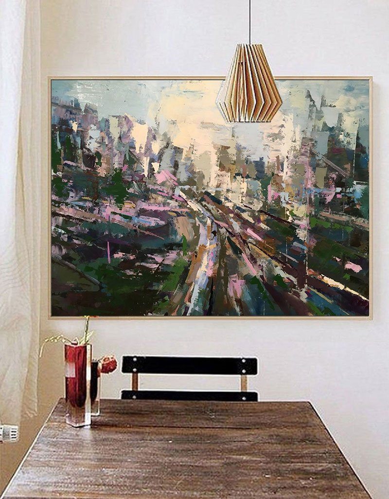 Landscape Green Gold City Abstract Painting
