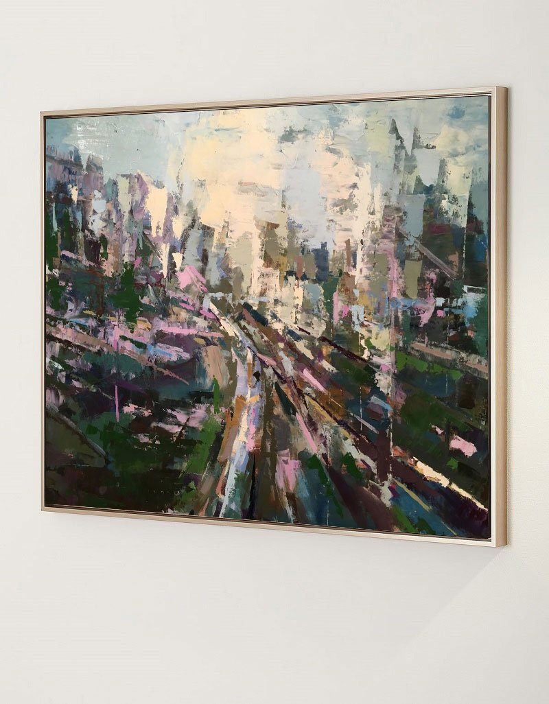 Landscape Green Gold City Abstract Painting