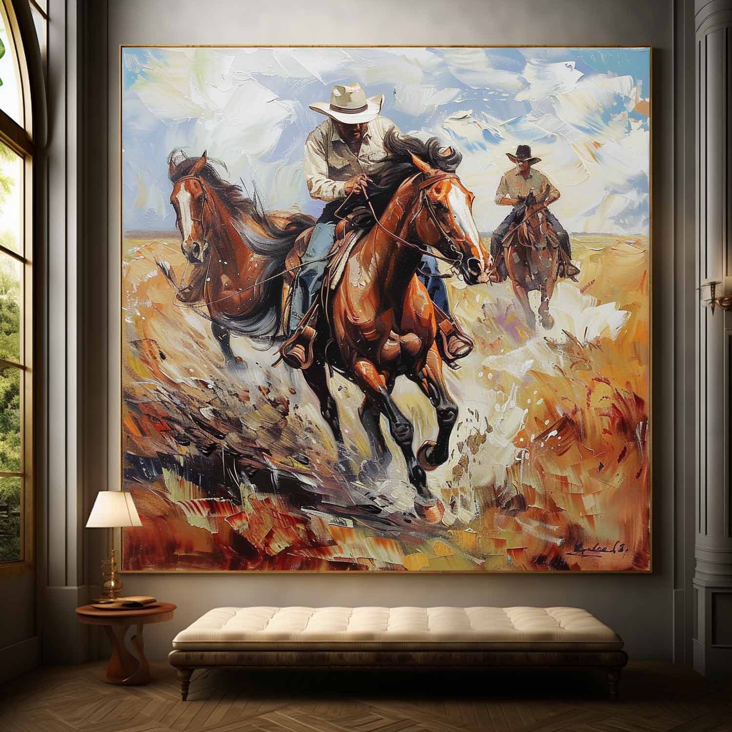 Wall Art Cowboy Horse Painting