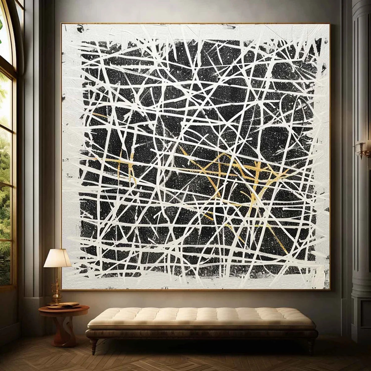 Black White Oil Painting Web-Line Textures Sleek