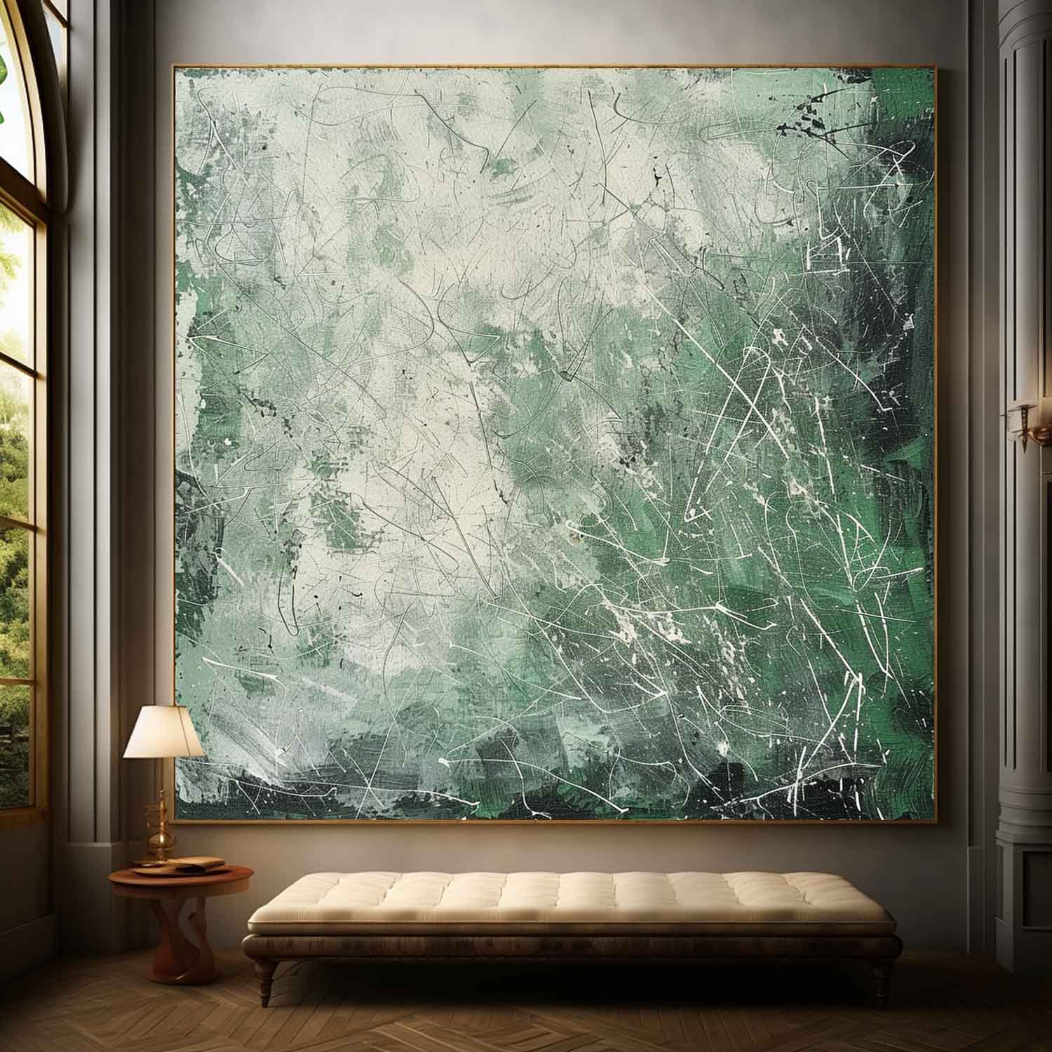 Wall Art Gradient Green White Scratch Line Subtle