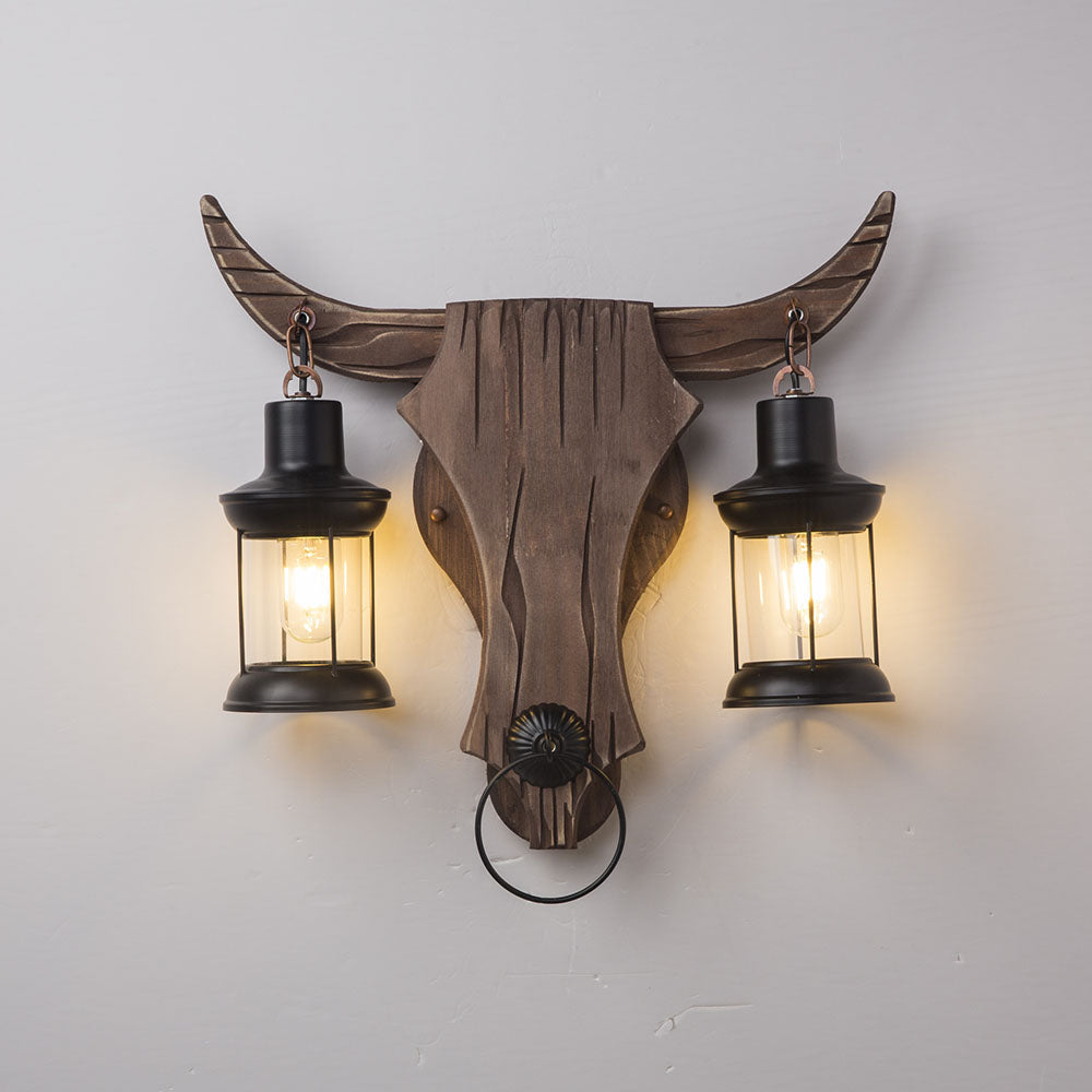 Austin Wall Lamp Bull Shape Vintage, 2 Heads Wood/Metal, Bedroom - Neutralighting
