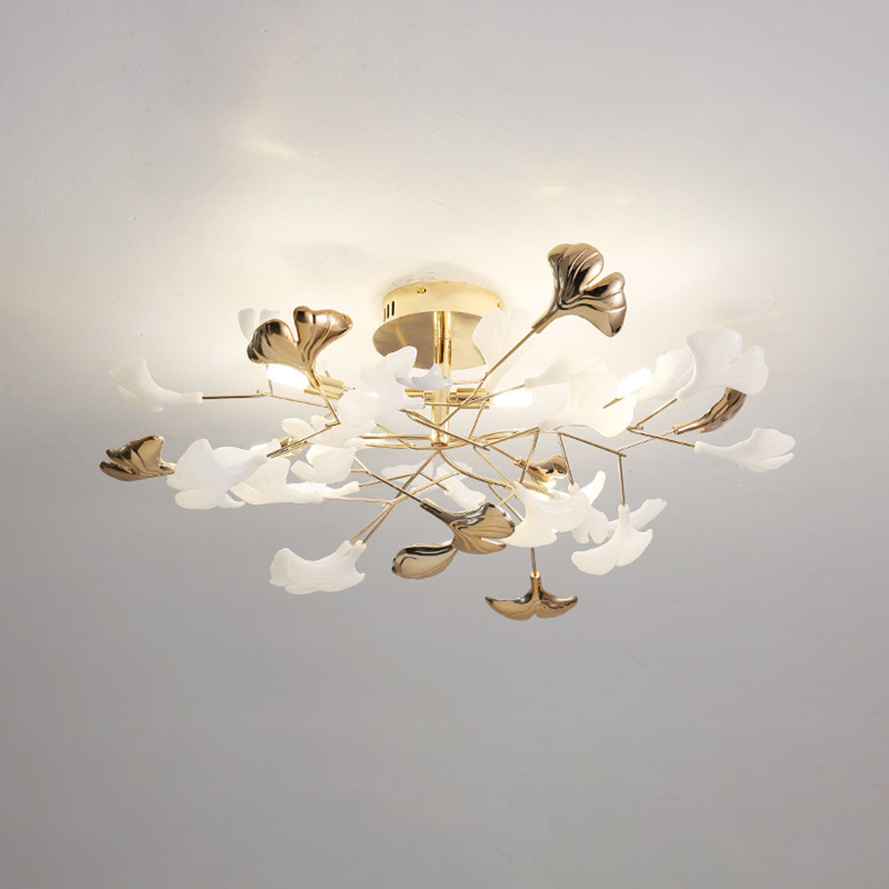 Olivia Elegant Leaf Ceramic/Metal Flush Mount Ceiling Light, Gold - Neutralighting