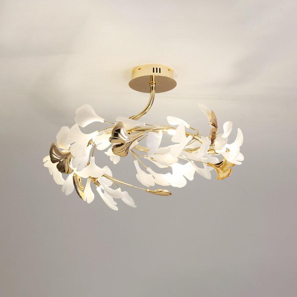 Olivia Elegant Leaf Ceramic/Metal Flush Mount Ceiling Light, Gold - Neutralighting