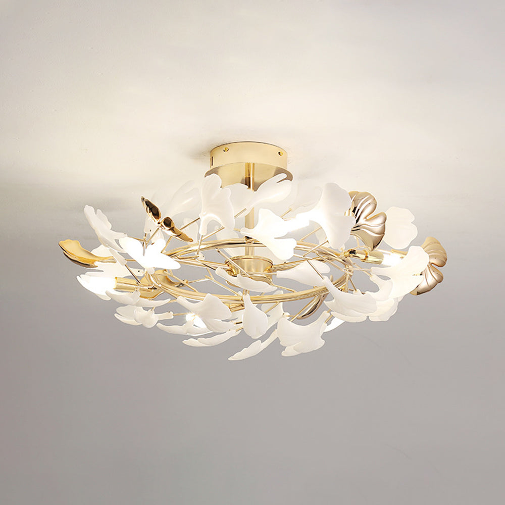 Olivia Elegant Leaf Ceramic/Metal Flush Mount Ceiling Light, Gold - Neutralighting
